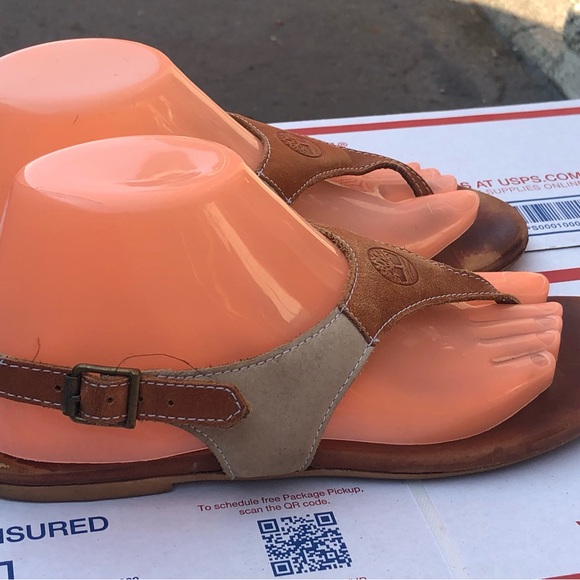 Timberland Earthkeepers Women’s Brown Leather Ankle Strap Thong Sandals Size 8M - Picture 6 of 13